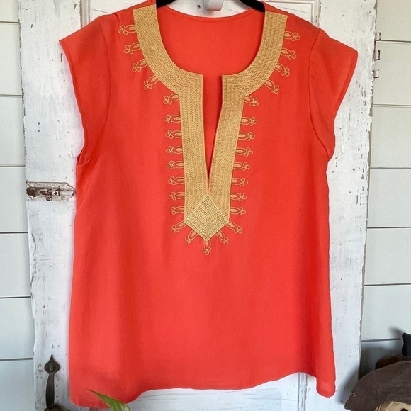 BEIDES, NWOT,ORANGE, REGULAR FIT, BOHO,WOMENS TOP WITH EMBROIDERED,V-NECK.SIZE S - Picture 7 of 7